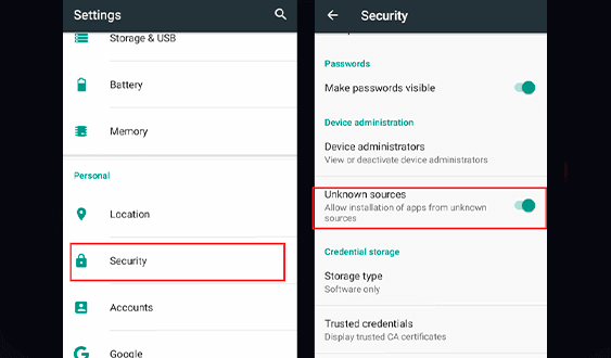 Allow downloads from unknown sources at your device Allow downloads from unknown sources